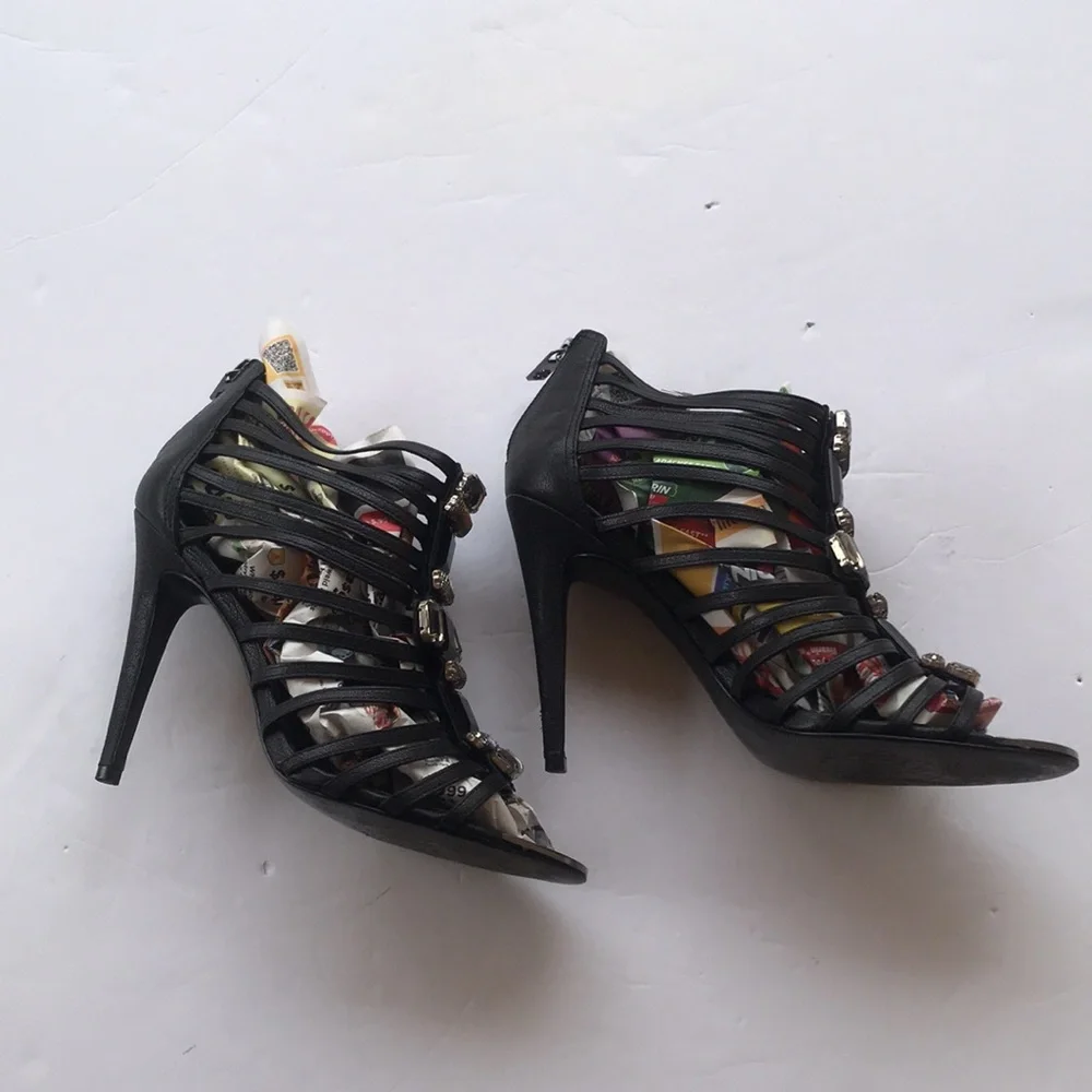 Tory Burch Black Sandals Heels Crystal Stiletto High Designer Gem Sparkle 9 Cute